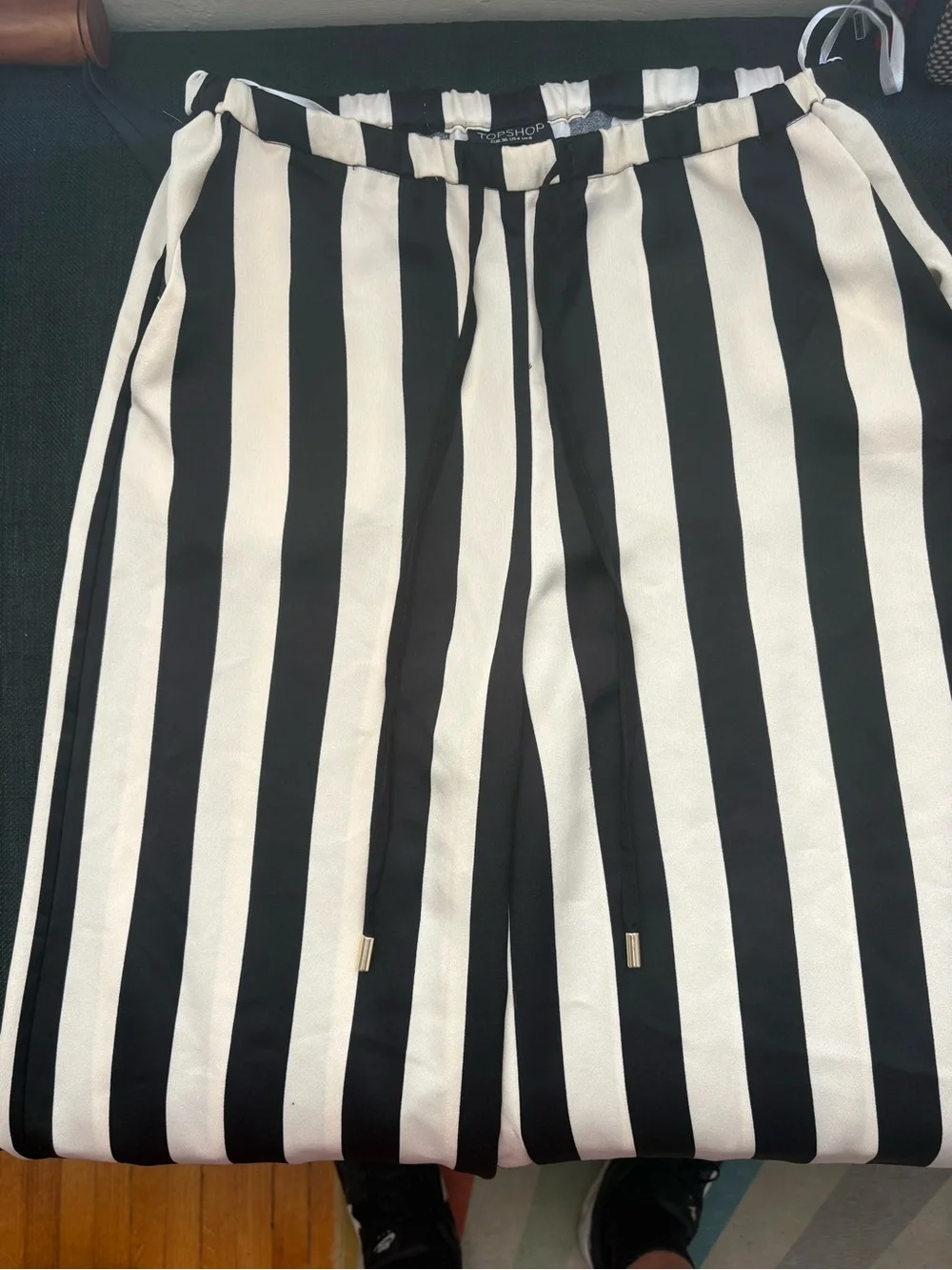 Topshop Black and White Wide Leg Drawstring Pants
